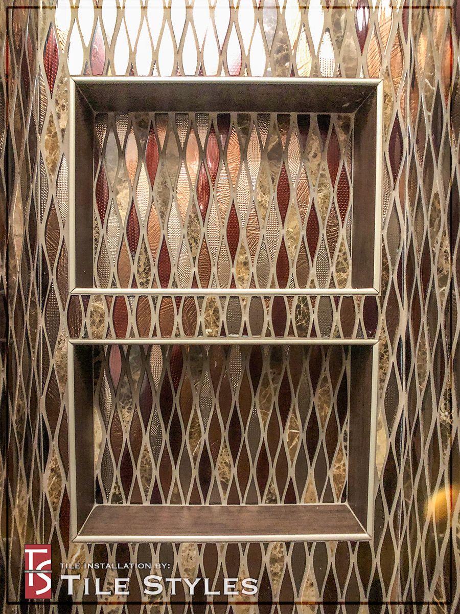 mosaic recessed shampoo shelves tile styles hawaii